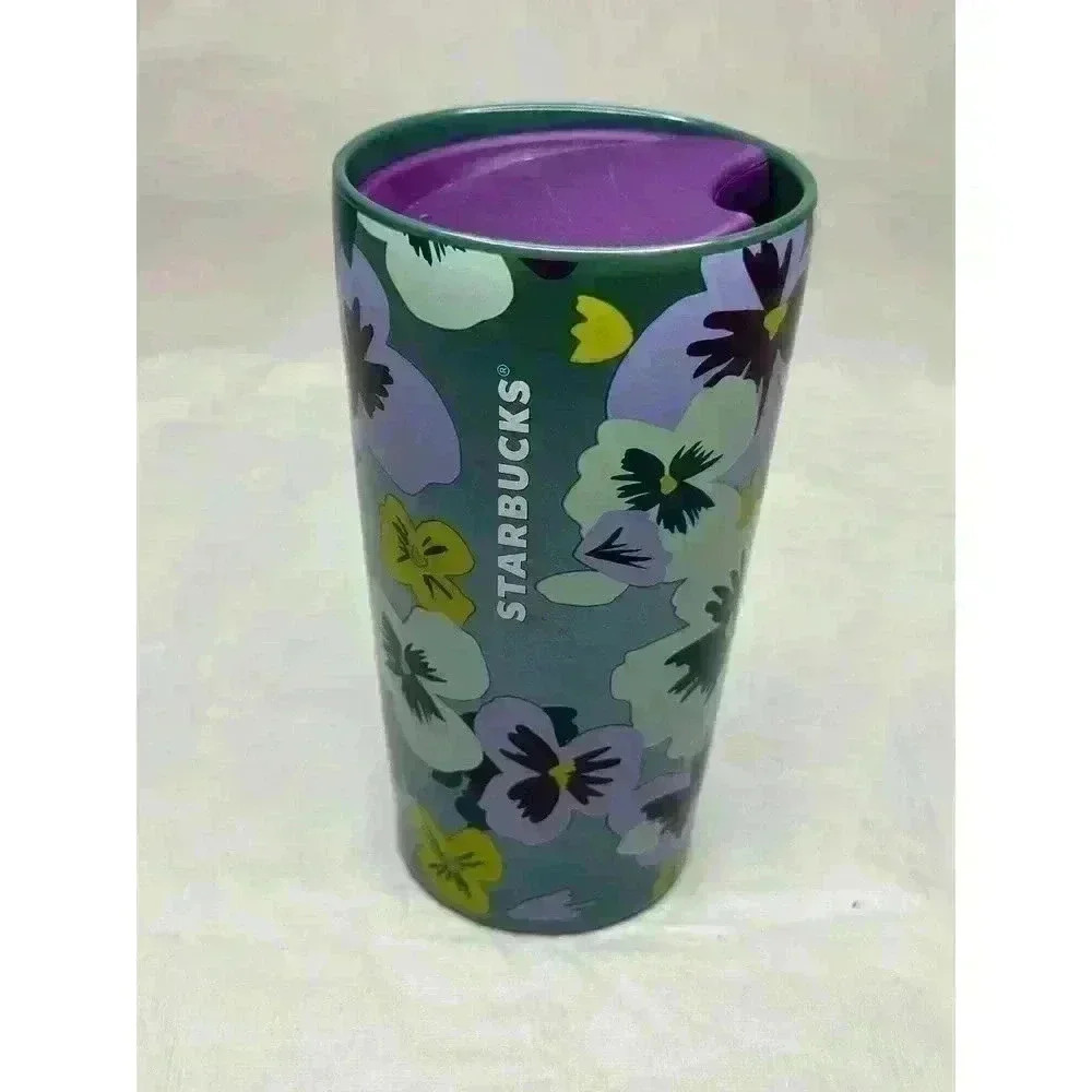 Starbucks Floral Pansies Spring Valentines 2021 Limited Ceramic Travel Mug 12oz - Picture 2 of 6